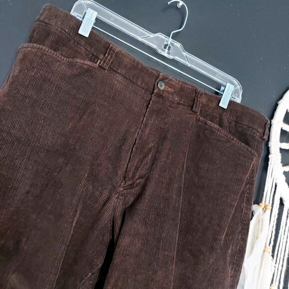 VINTAGE Chocolate Brown High-Waisted Straight Wide Leg Corduroy Trousers - Picture 3 of 6